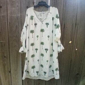 Misslook Palm Kimono Womens Sz M Ivory Palm Print Cover Up Pullover Long Sleeve